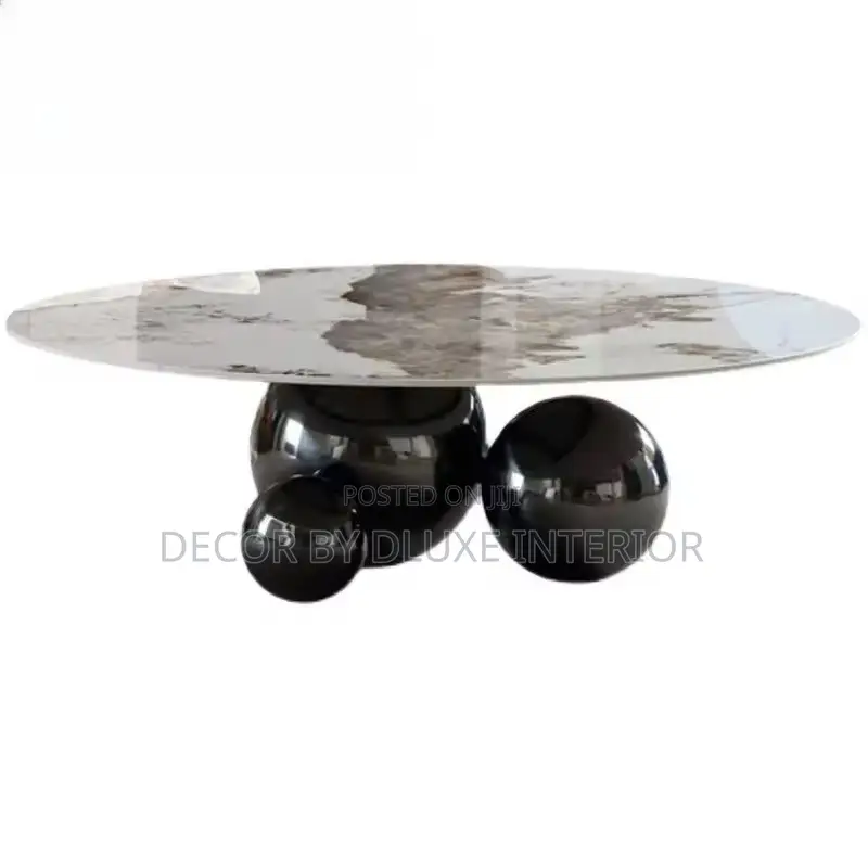 Italian Luxury Rock Slab Round Coffee Table With Side Stool
