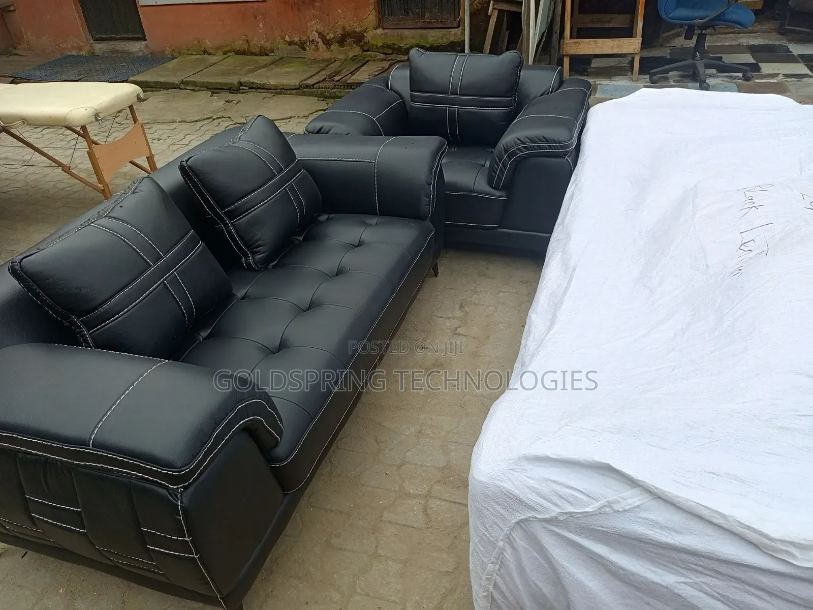 Imported Black Leather Sofa
