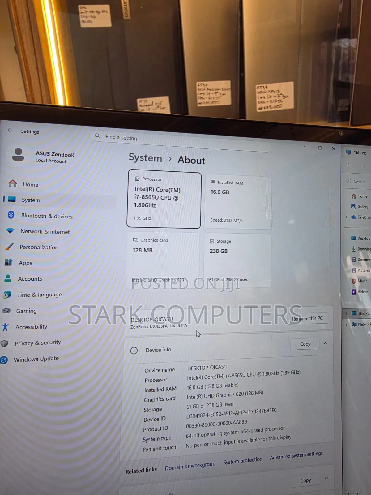 Laptop Asus ZenBook UX430UA 16GB Intel Core i7 SSD 256GB