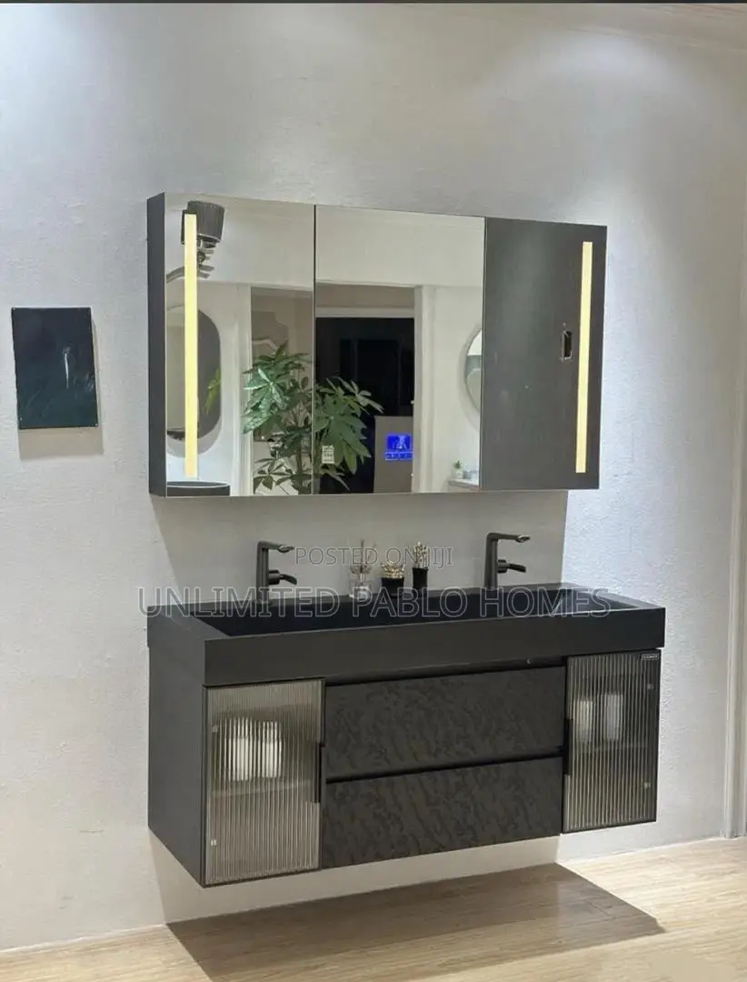 Luxury Double Basin With LED Mirror Cabinet