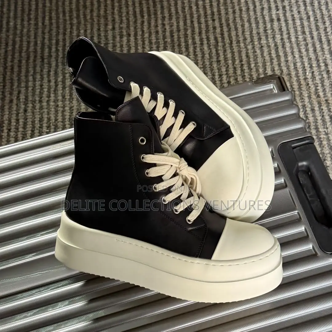 New Rick Owen High Top Double Sole Luxury Sneakers /Black Cream/