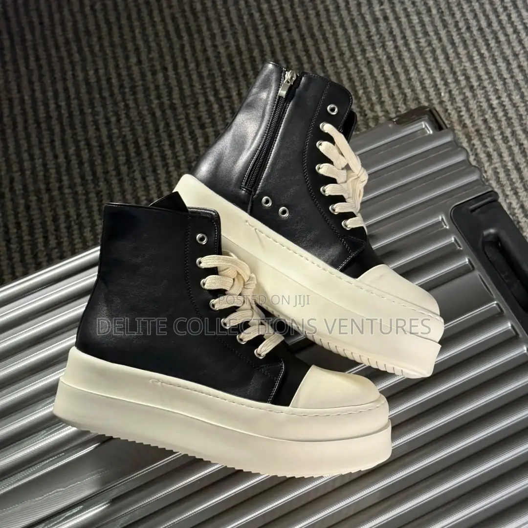 New Rick Owen High Top Double Sole Luxury Sneakers /Black Cream/