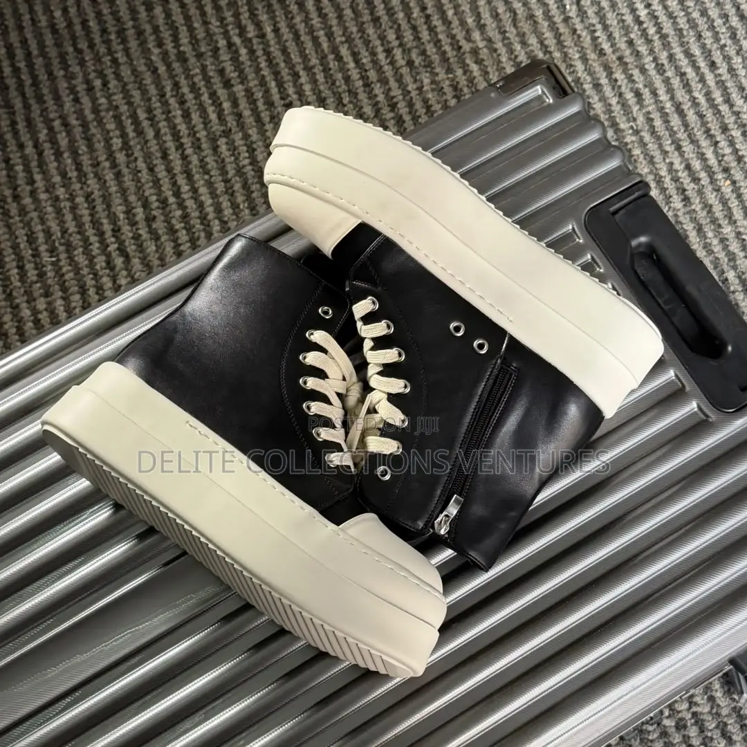 New Rick Owen High Top Double Sole Luxury Sneakers /Black Cream/