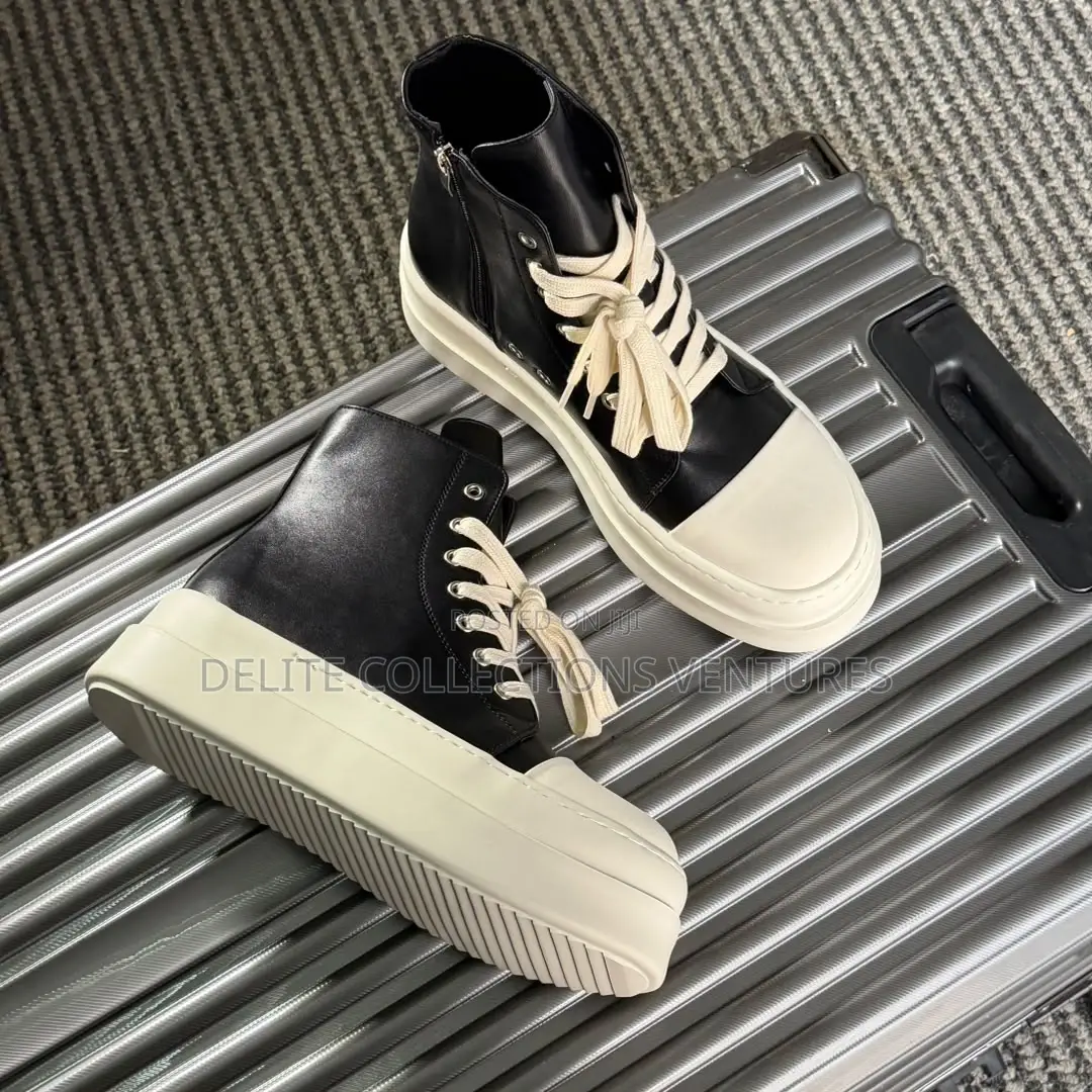 New Rick Owen High Top Double Sole Luxury Sneakers /Black Cream/