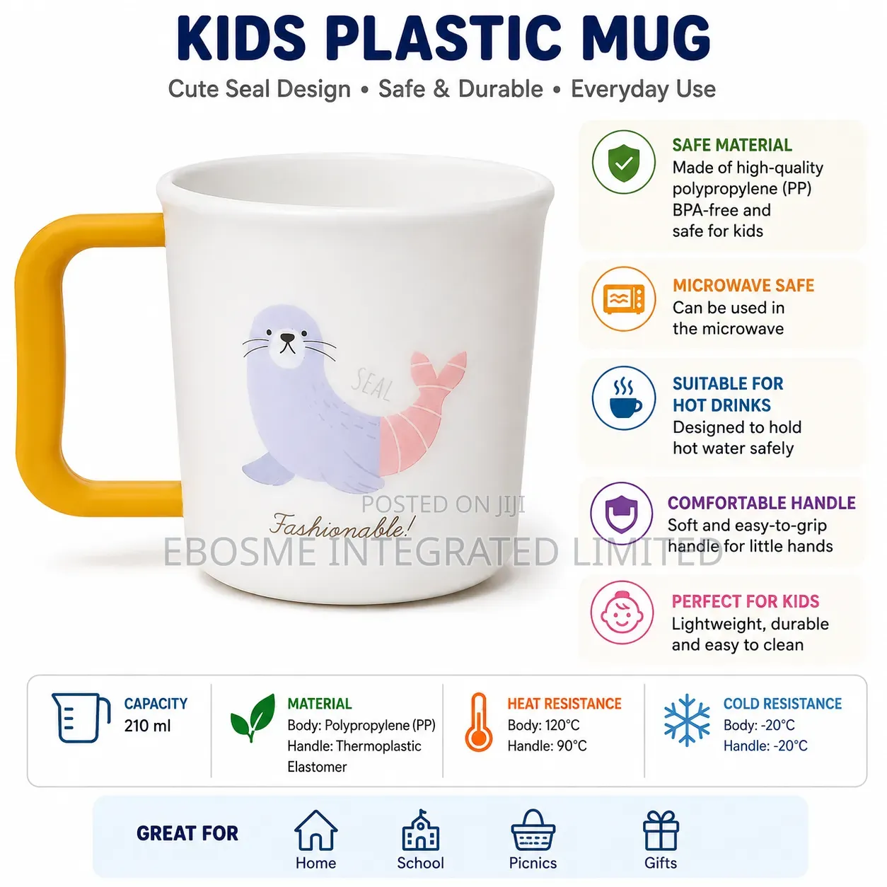210ml Kids Plastic Mug With Handle – Seal Design