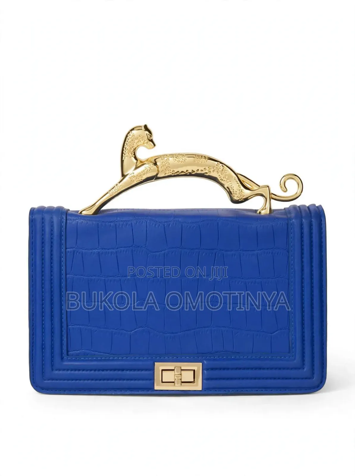 Royal Blue Croc Luxury Box Bag With Gold Horse Handle