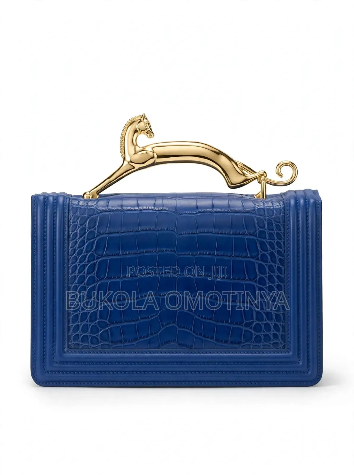 Royal Blue Croc Luxury Box Bag With Gold Horse Handle
