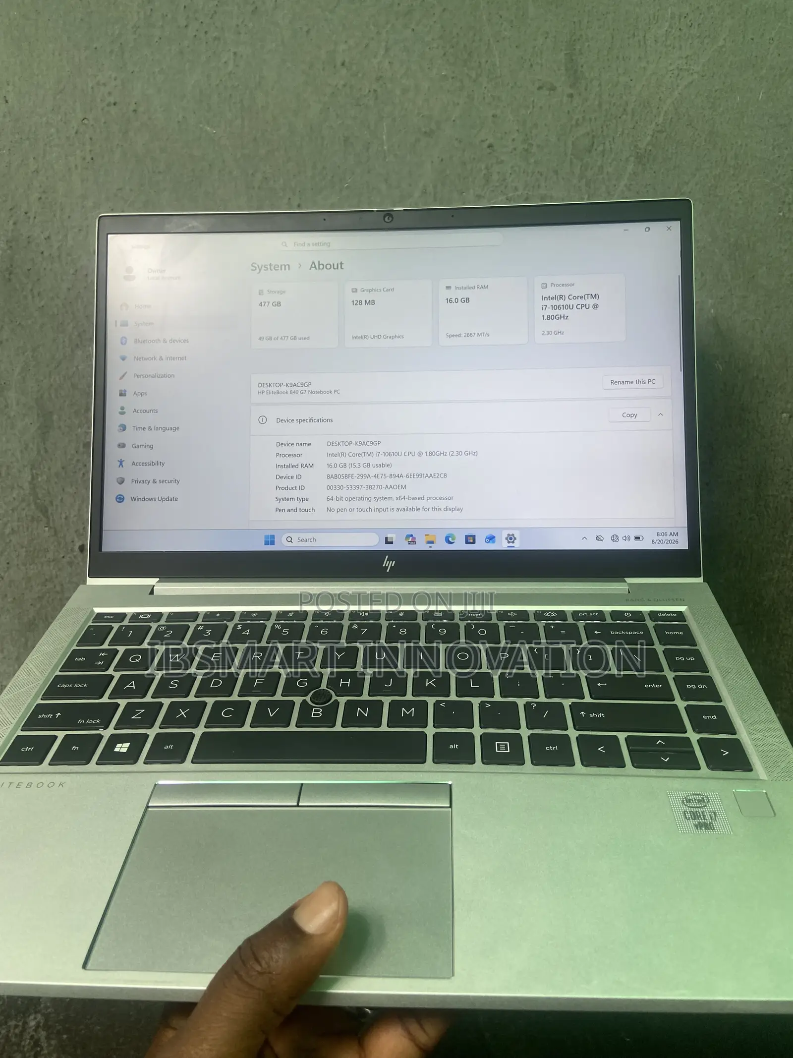 Laptop HP EliteBook 840 G7 16GB Intel Core i7 SSD 512GB