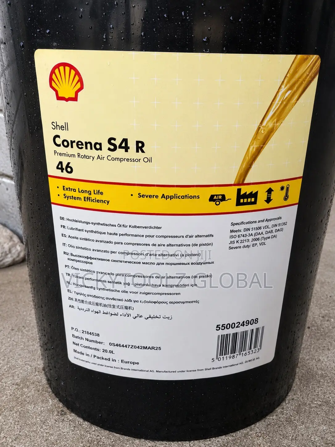 Shell Corena S4 R 46 Rotary Compressor Oil 20liters