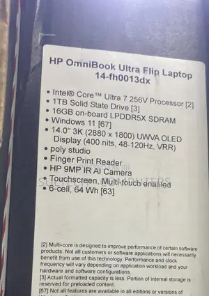 New Laptop HP OmniBook Ultra Flip 14" 16GB Intel Core Ultra 7 SSD 1T