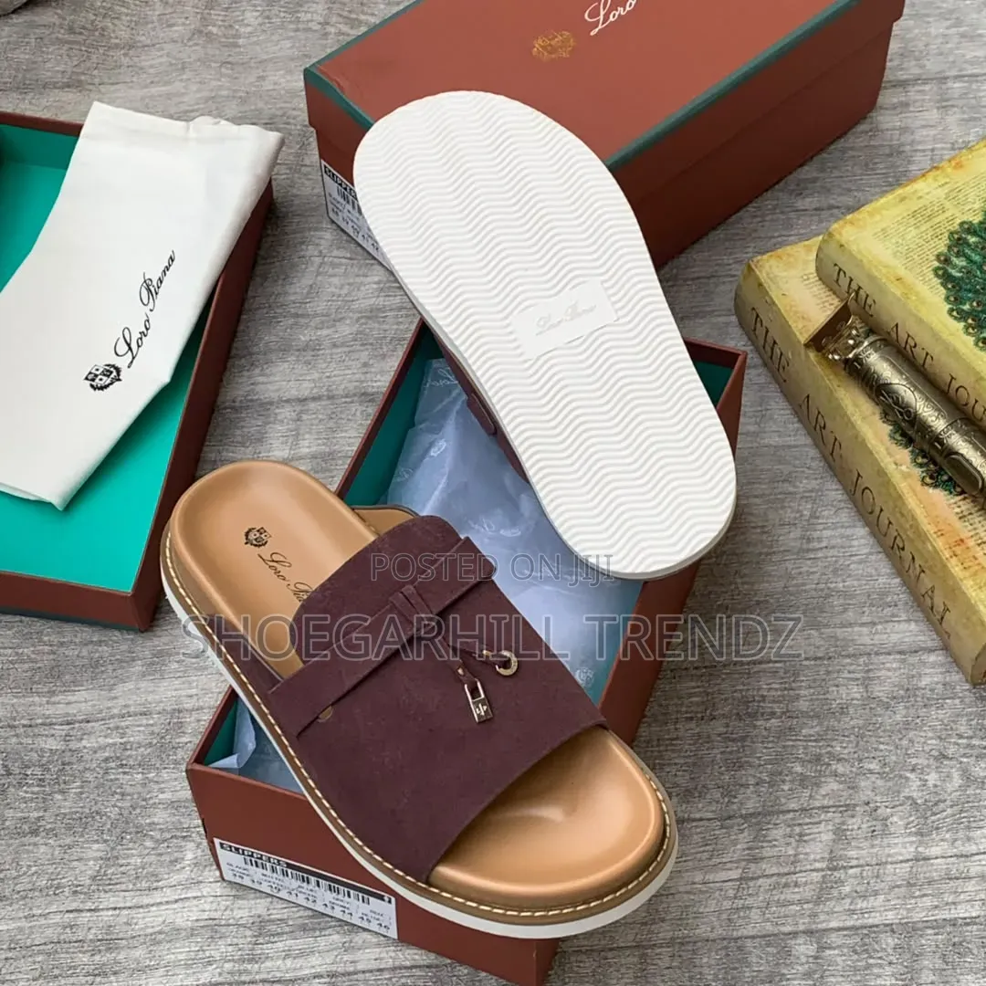 Mens Loro Piana Suede Palm Slippers With Tassel