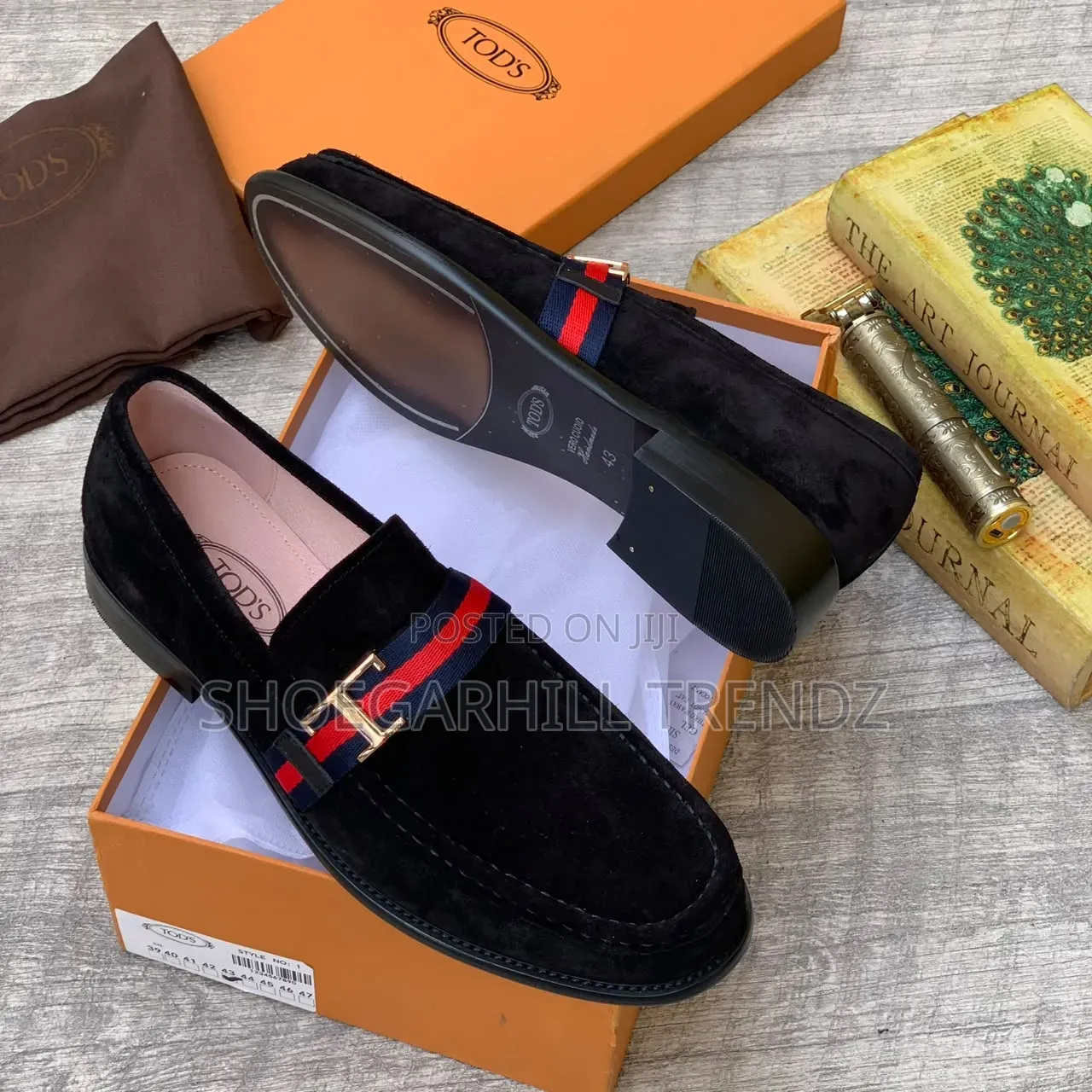 Tods Suede Taped Loafer Shoes