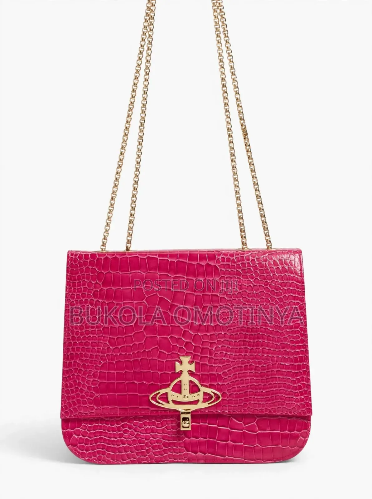 Fuchsia Pink Croc Chain Shoulder Bag - Bold Classy