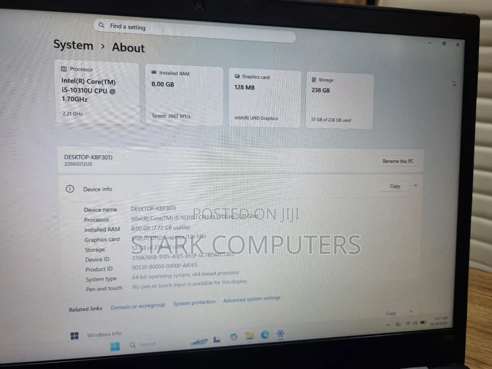 Laptop Lenovo ThinkPad T15 Gen1 8GB Intel Core i5 SSD 256GB