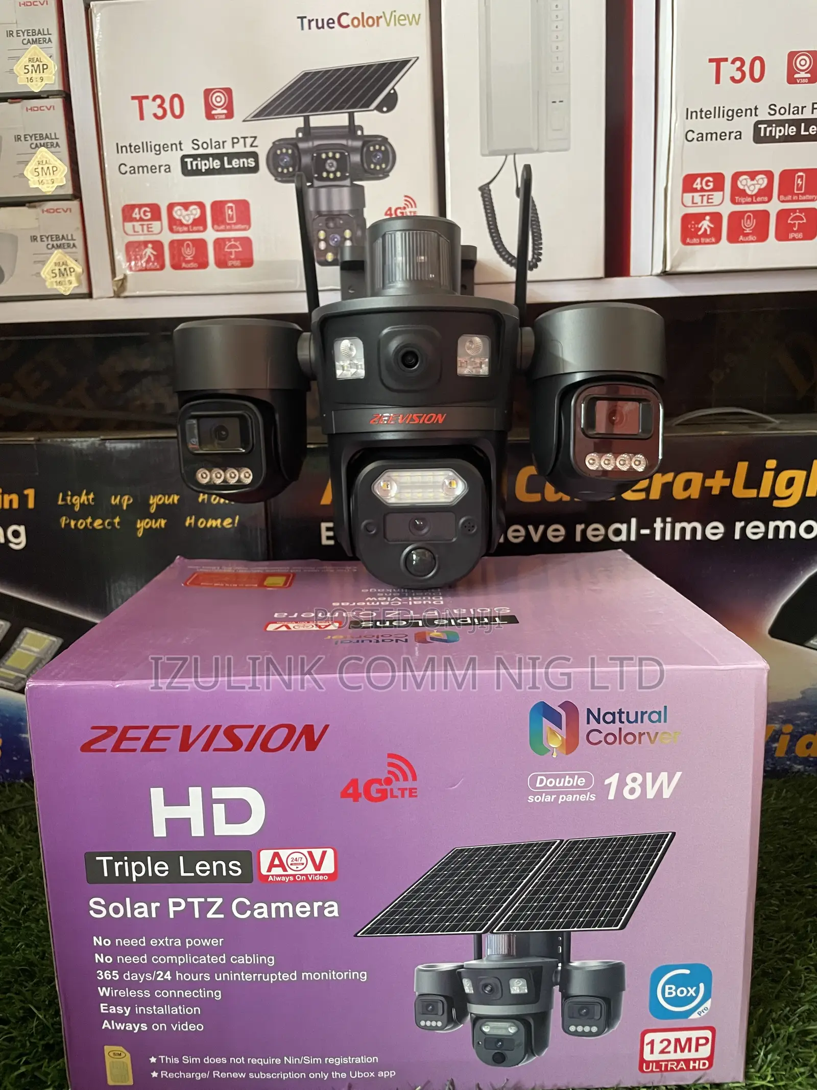 UBox Triple Lens AOV With Solar 4g CCTV Camera With MTN SIM Card