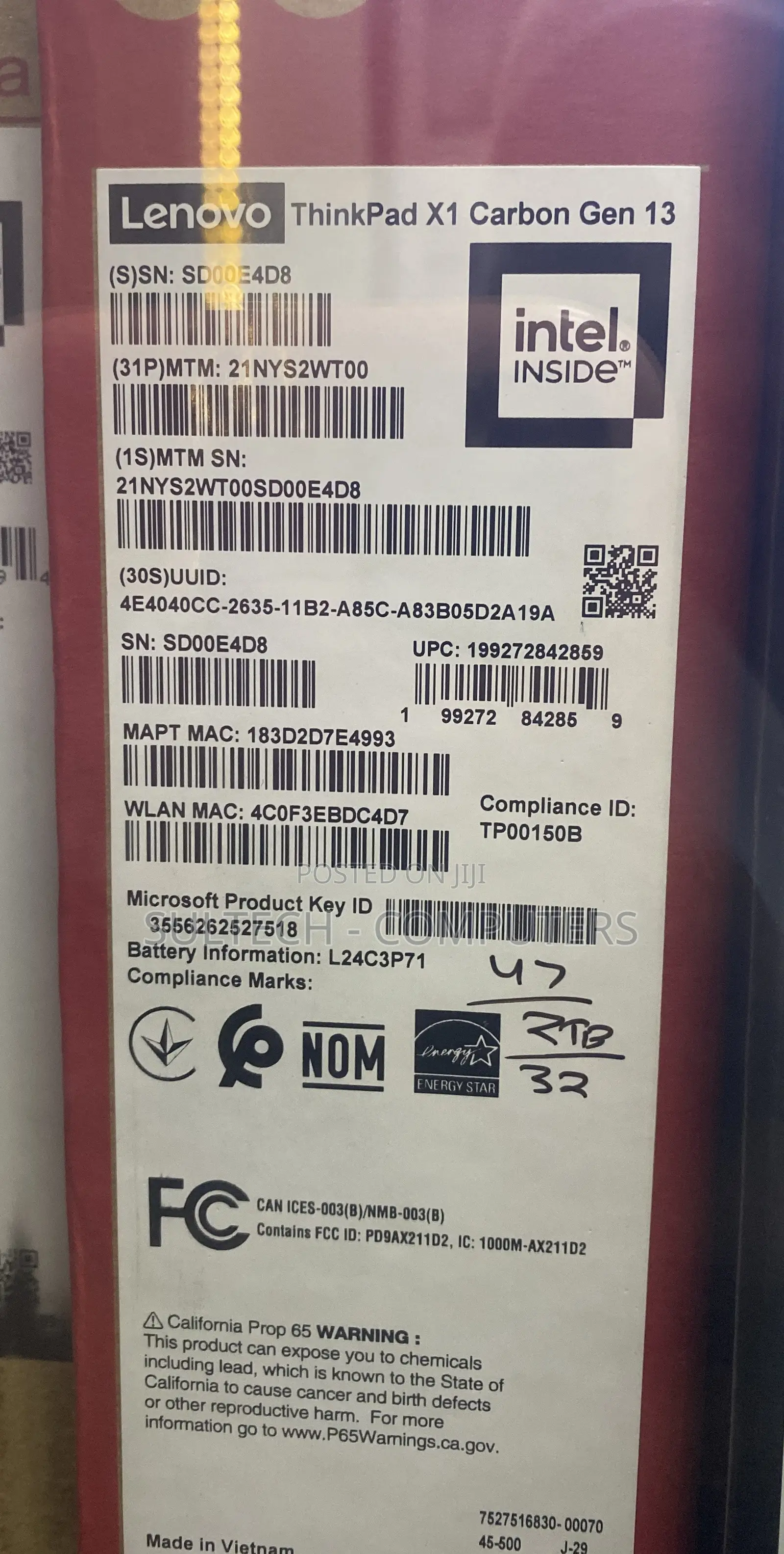 New Laptop Lenovo ThinkPad X1 Carbon 32GB Intel Core Ultra 7 SSD 2T