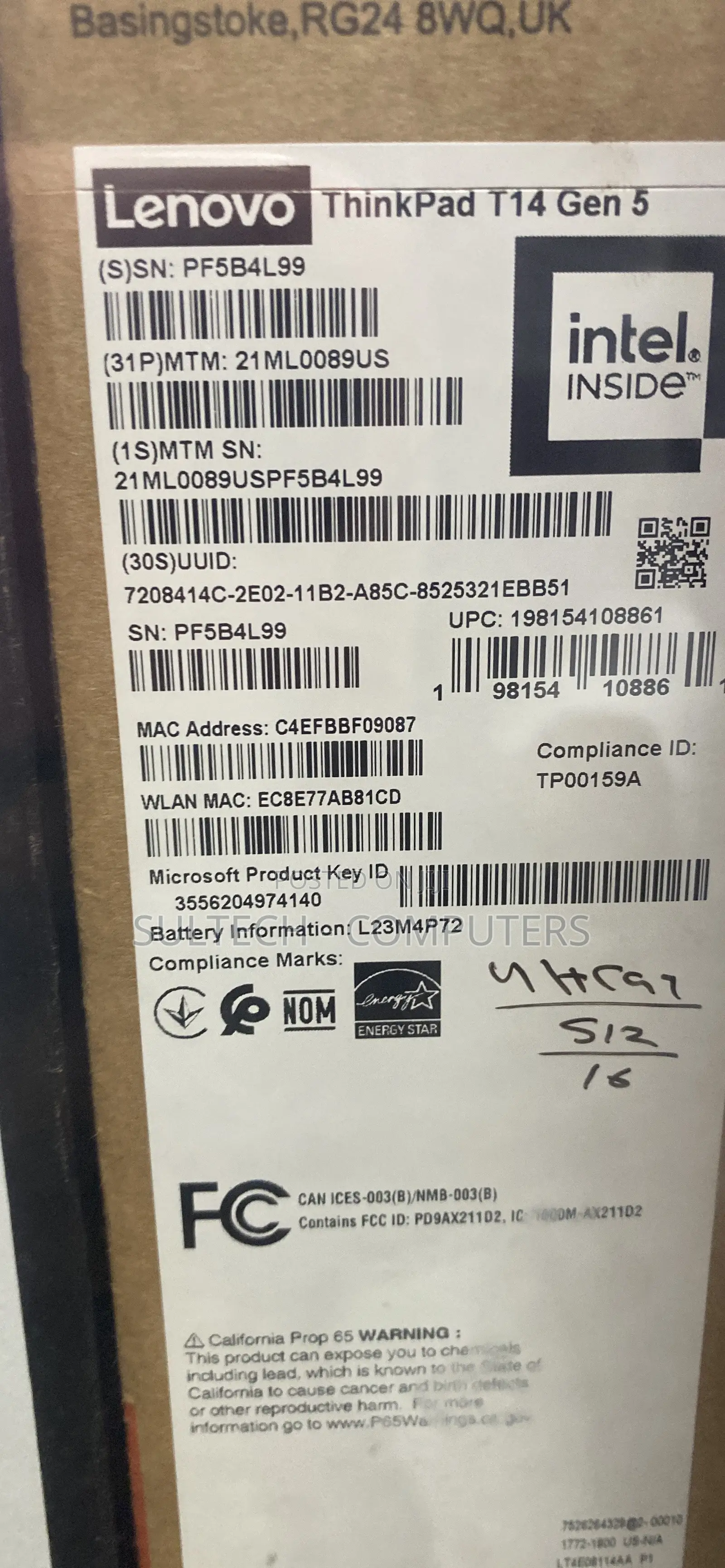 New Laptop Lenovo ThinkPad T14 16GB Intel Core Ultra 7 SSD 512GB
