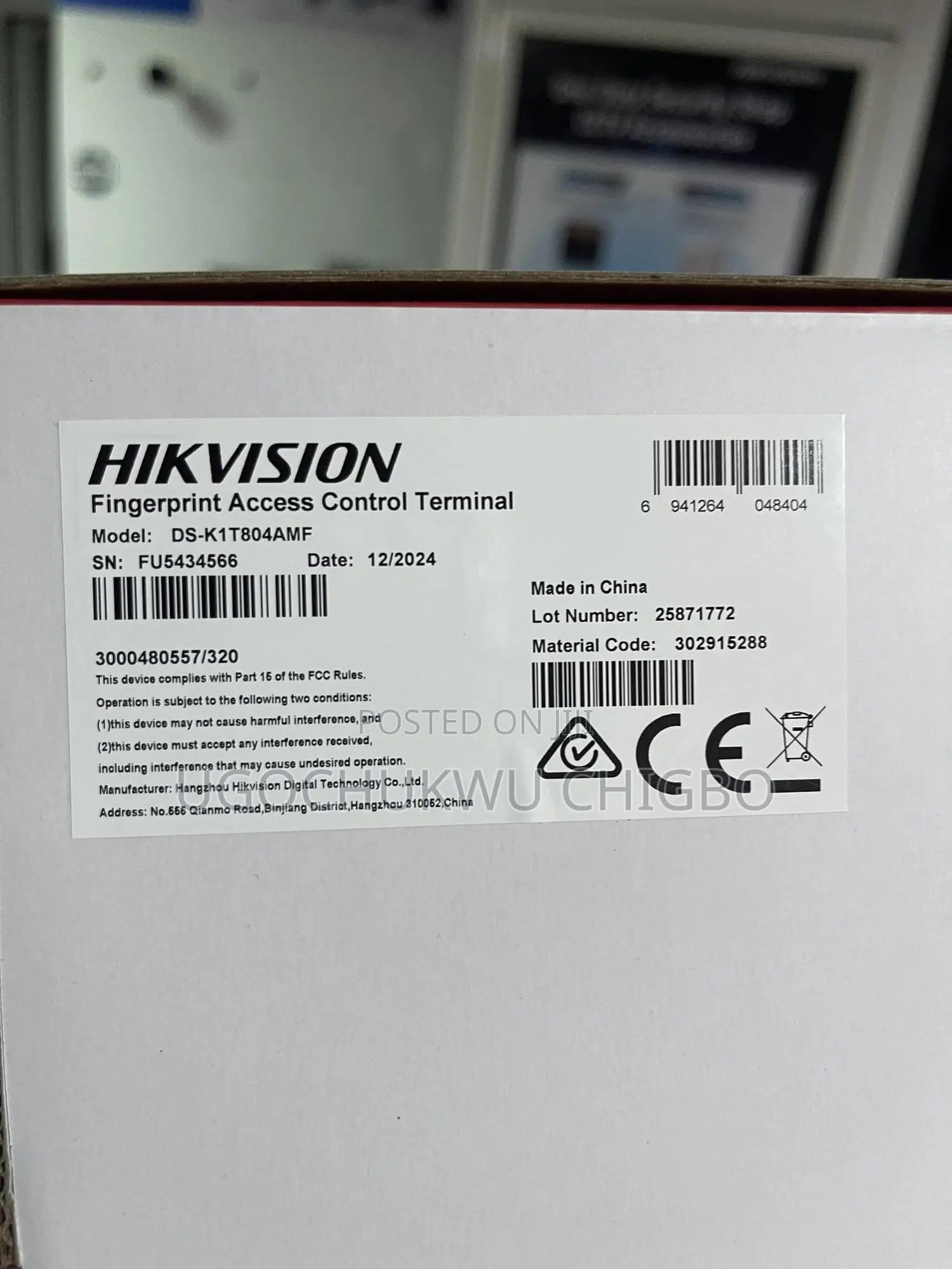 Hikvision Fingerprint Access Control Terminal DS-K1T804AMF