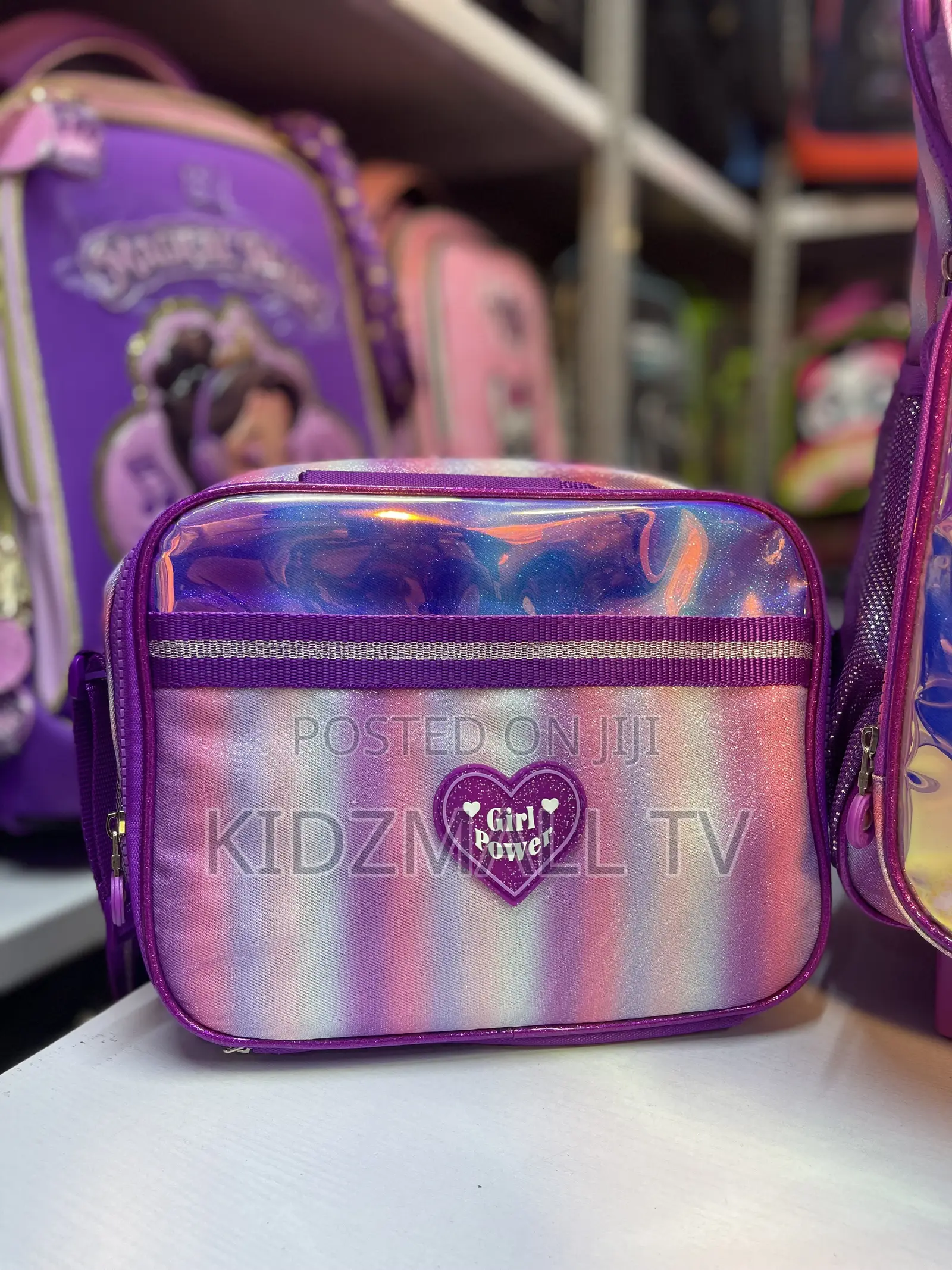 Girls 3-in-1 "Girl Power" Glitter & Holographic Rolling School Bag Set