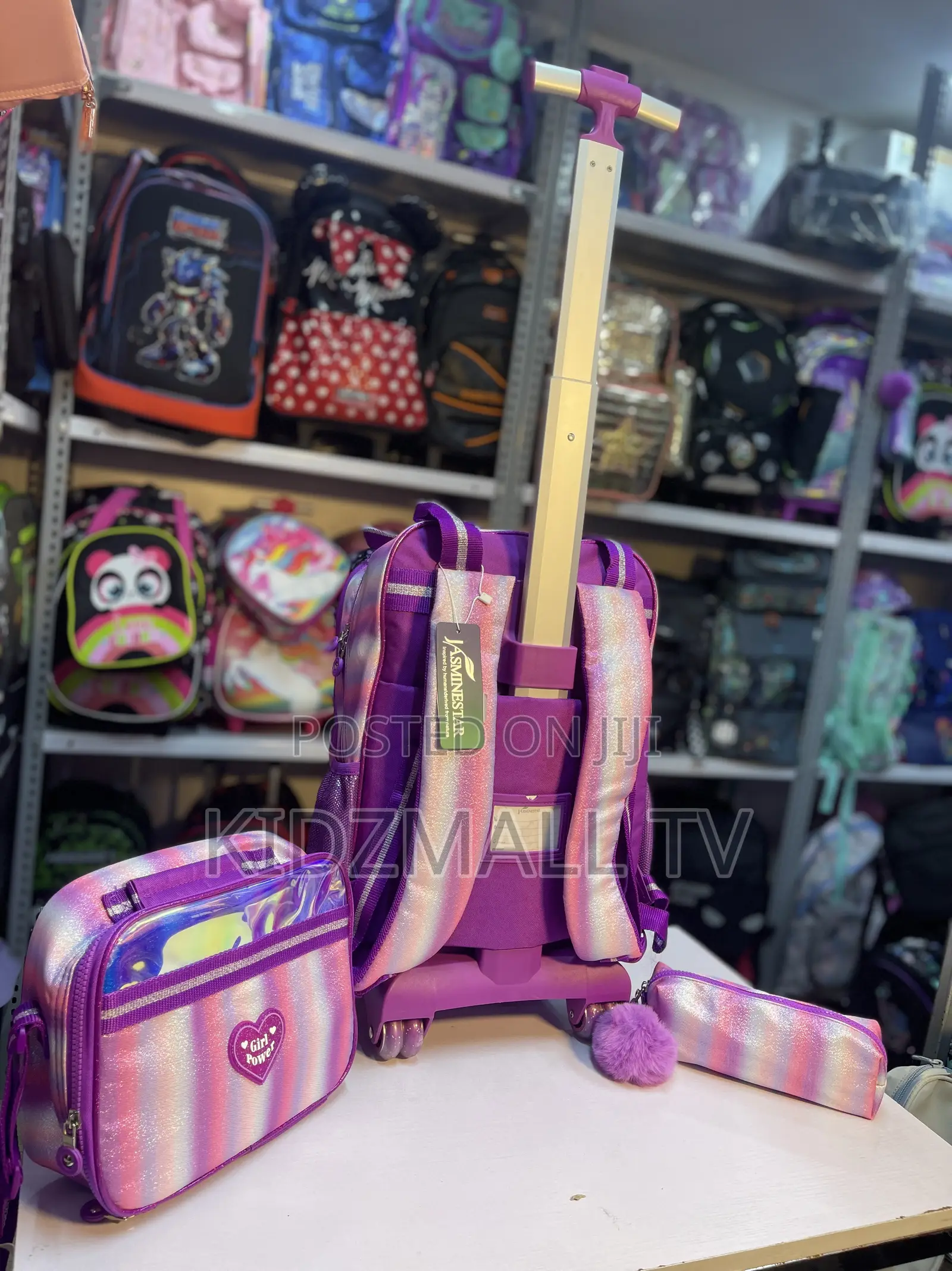 Girls 3-in-1 "Girl Power" Glitter & Holographic Rolling School Bag Set