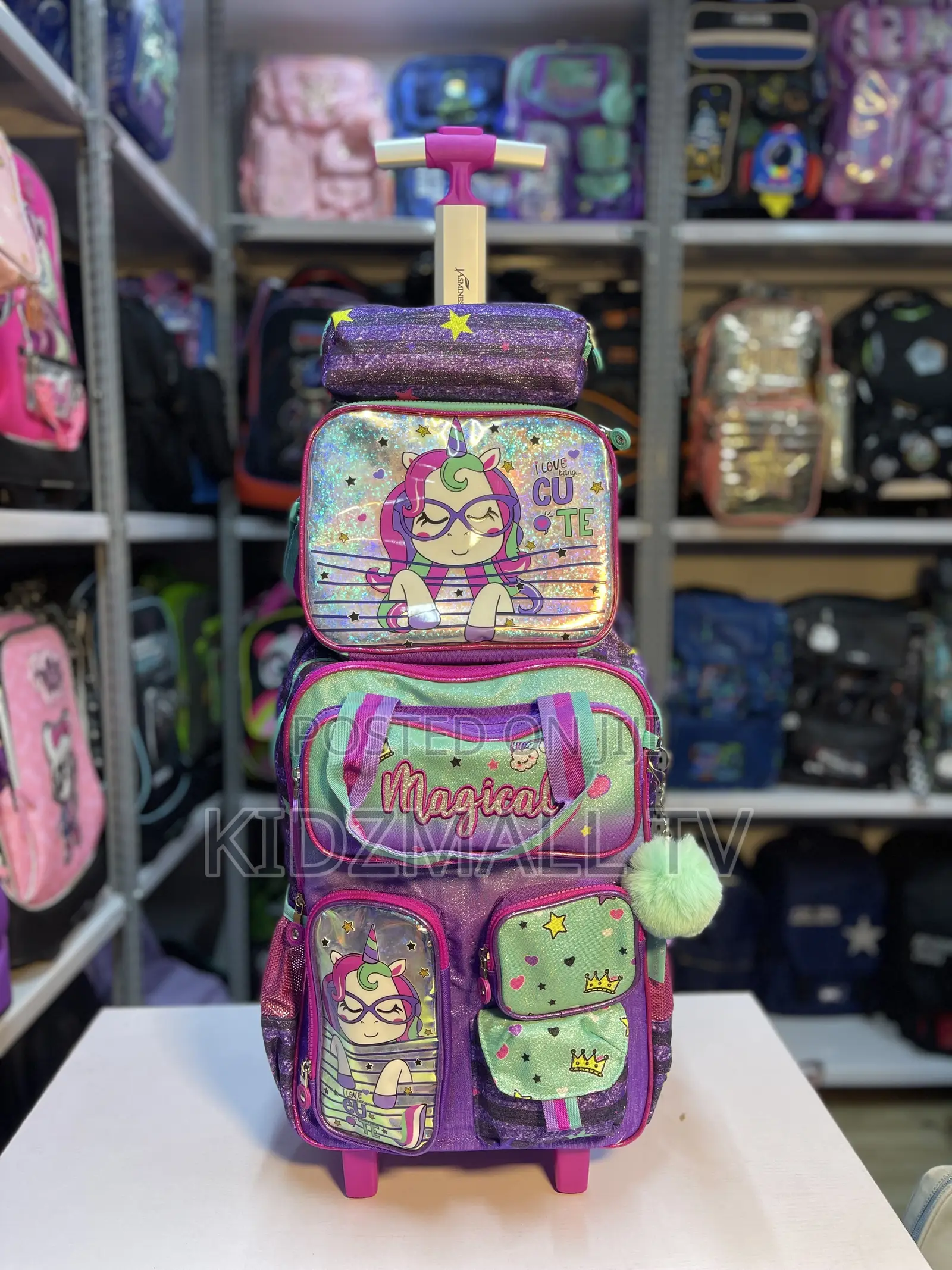 Girls 3-in-1 "Magical" Unicorn Rolling School Bag Set