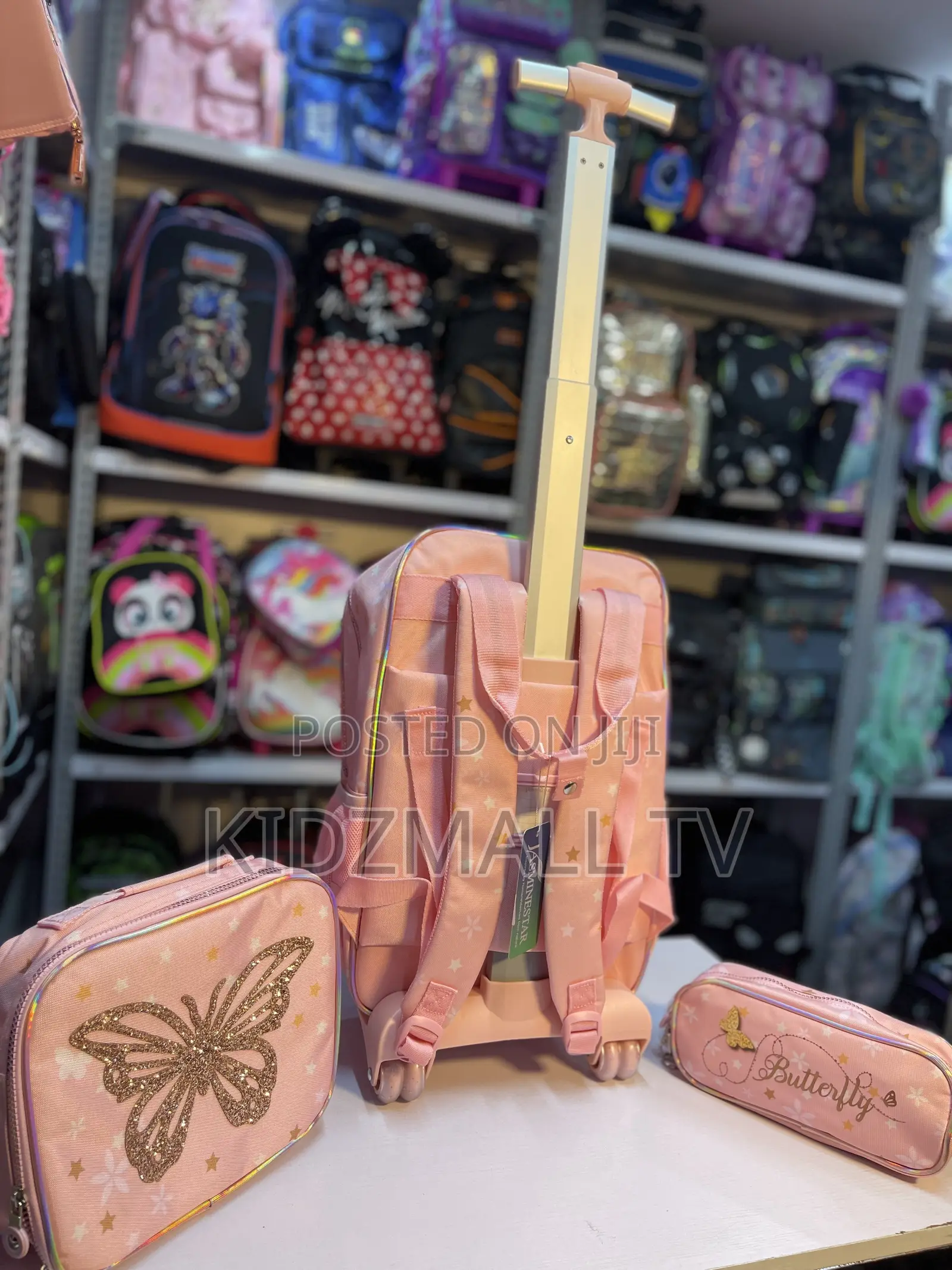 Gorgeous 3-in-1 Butterfly Pink Trolley School Bag Set (