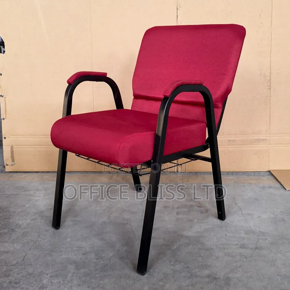 Strong Padded Church Chair With Armrest -Red