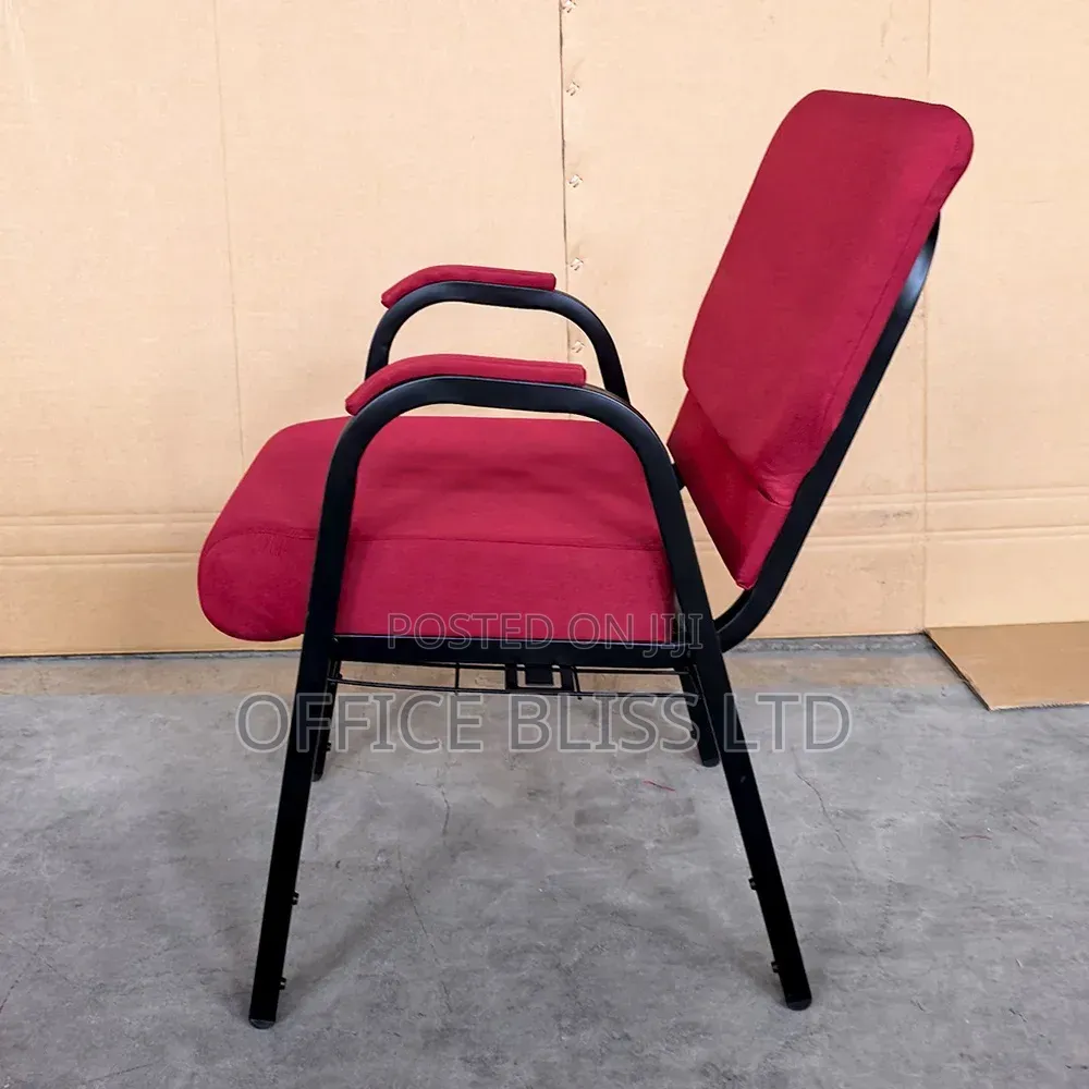 Strong Padded Church Chair With Armrest -Red