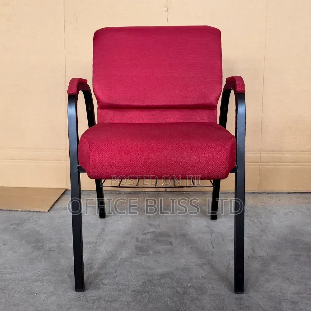 Strong Padded Church Chair With Armrest -Red