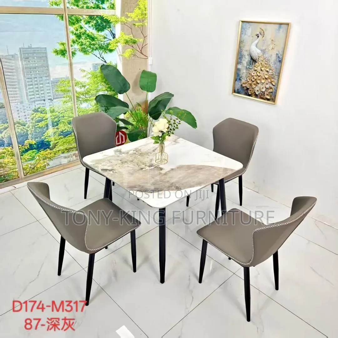 Orange-and-Dark-Gray Upholstered Four-Seater Dining Set
