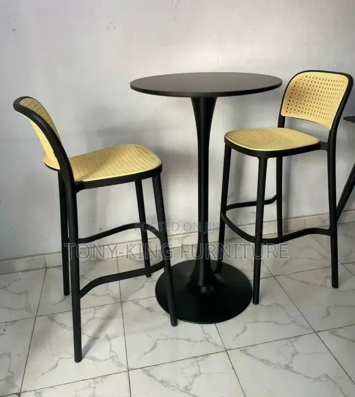 Modern Black Bistro Set Features a Round Pedestal Table Paired