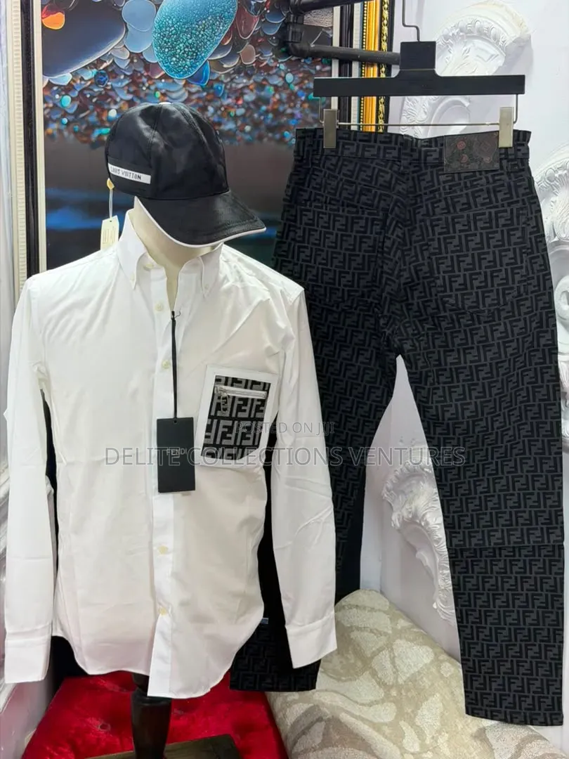  *Original Men Luxury Fendi Shirt and Jeans Combo Outfit Available