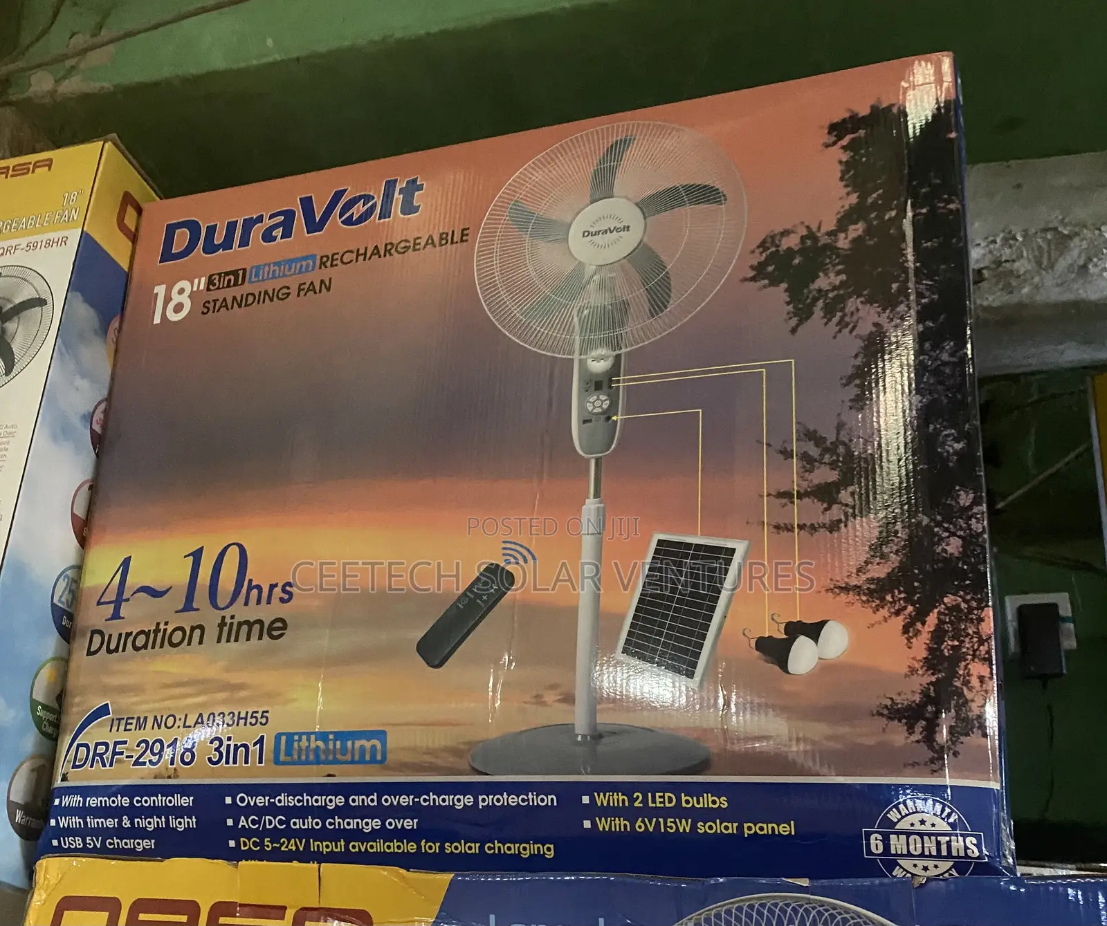 Duravolt 18 Inches Solar/Electric Rechargeable Fan, 3 in 1