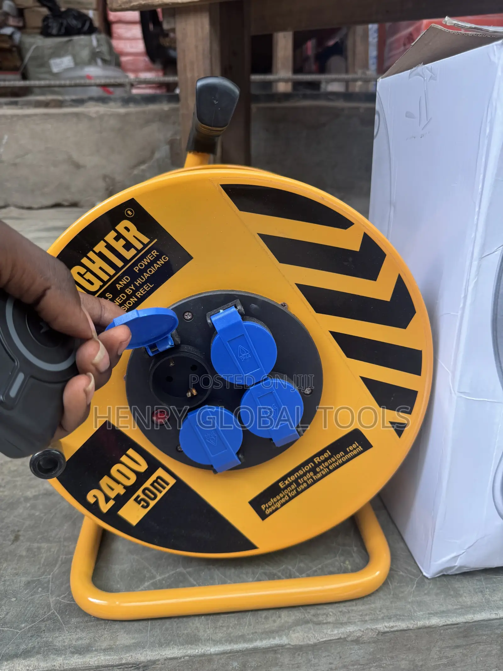 240v 50m Heavy-Duty Extension Cable Reel – 4 Sockets