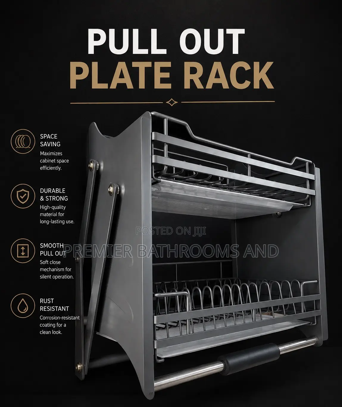 Pull Out Plates Rack Gray/Chrome
