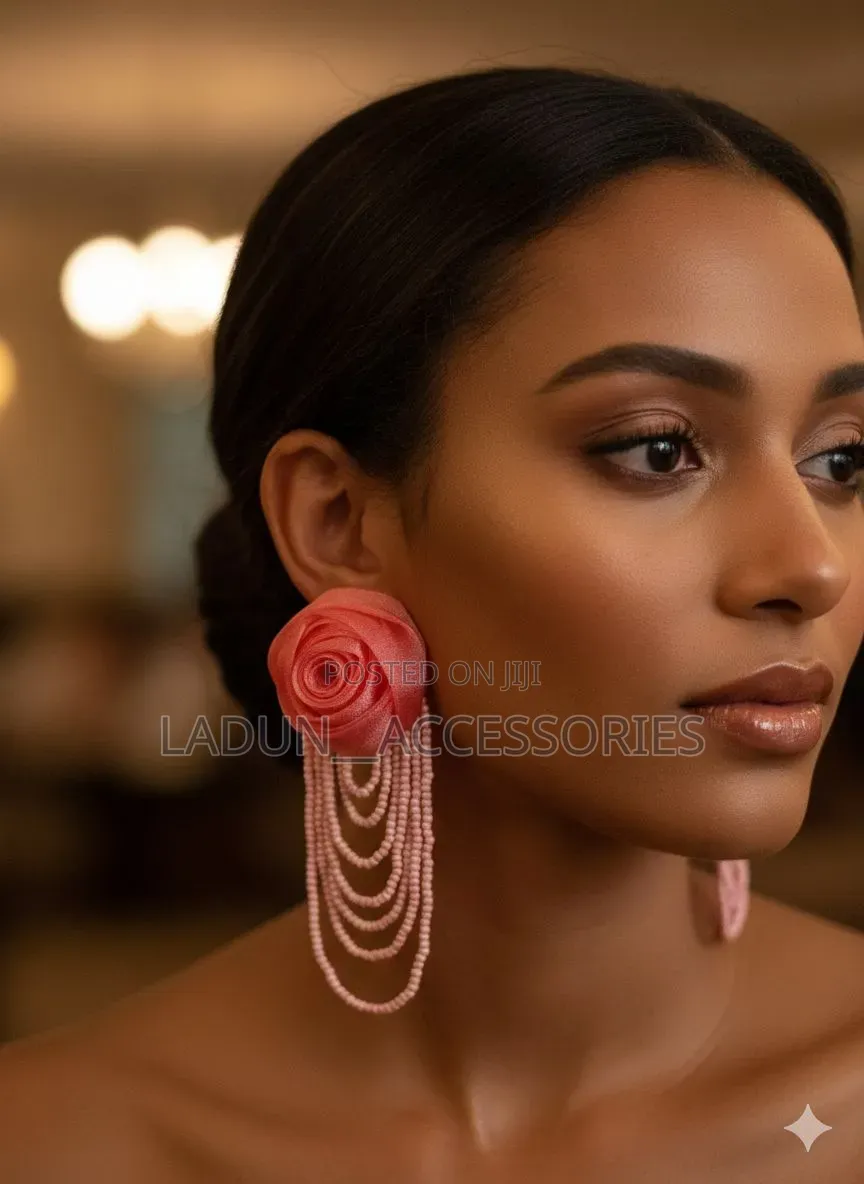 Beaded Flower Statement Earrings