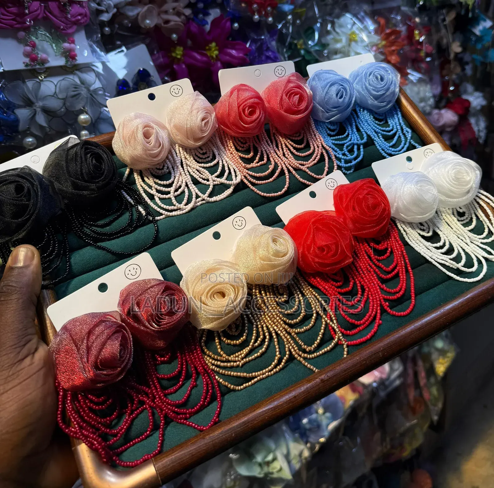 Beaded Flower Statement Earrings