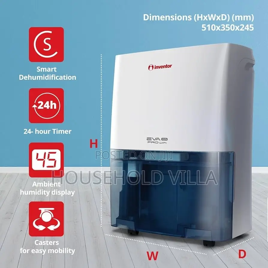 Inventor 20l/Day Dehumidifier EVA, Ideal for Home Humidity Display