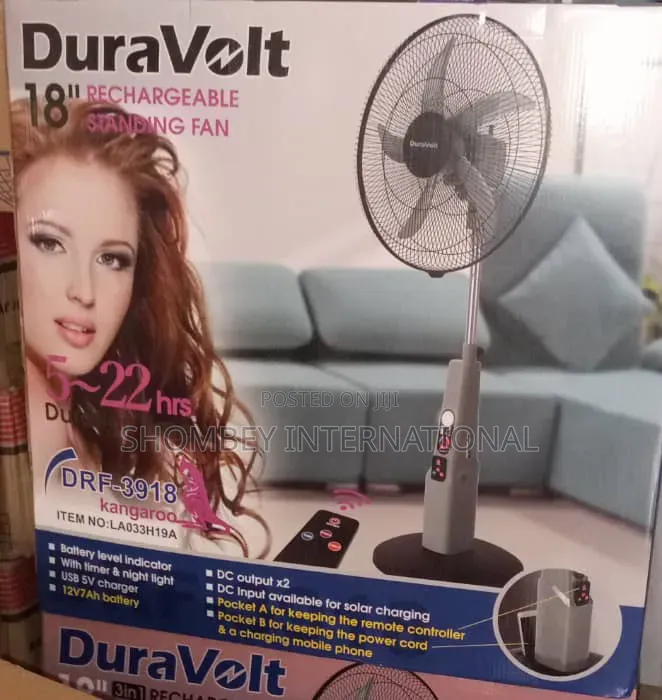 Duravolt 18" Rechargeable Standing Solar Fan