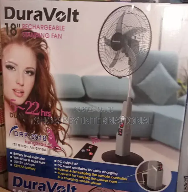 Duravolt 18" Rechargeable Standing Solar Fan