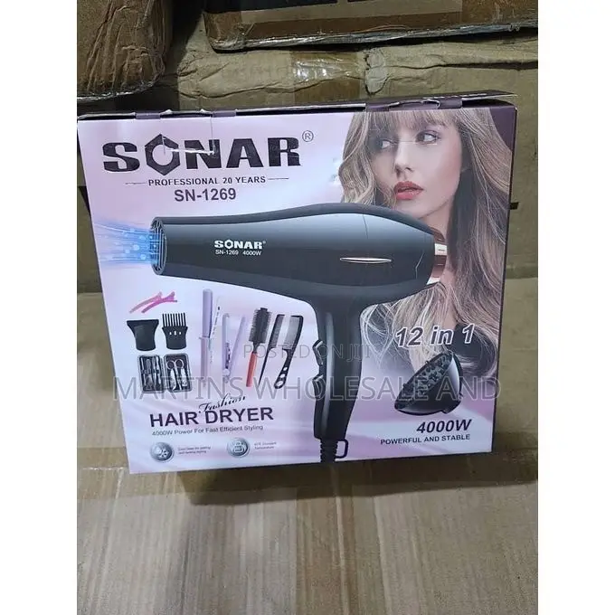 Sonar 12-in-1 Professional Hair Dryer (Model SN-1269) Features a 4000W