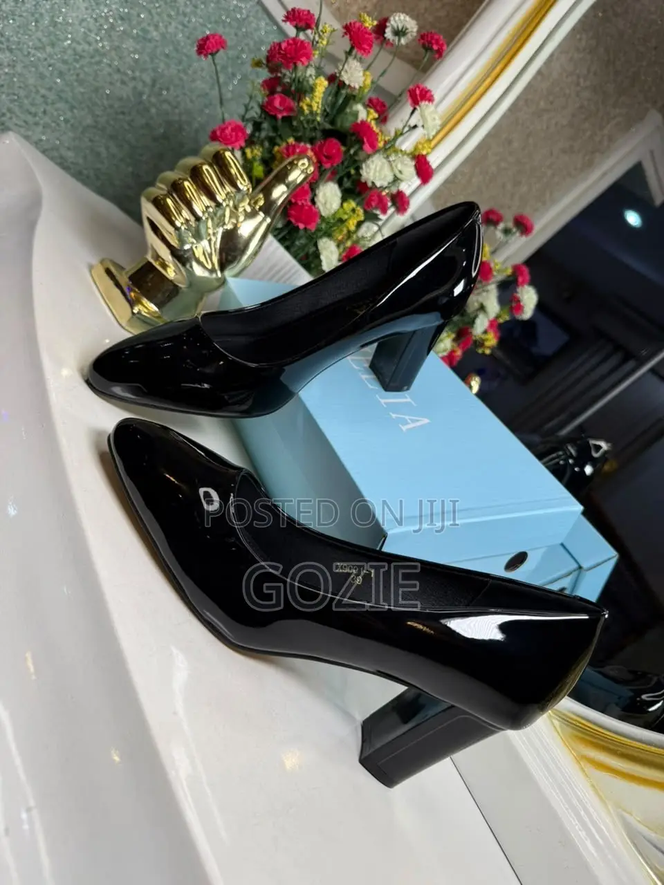 Luxury Patent Leather Big Feet Block Heel Shoes