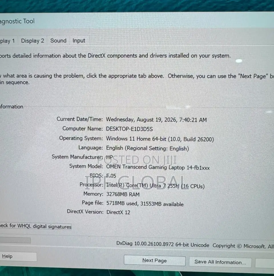 Laptop HP Omen Transcend 14-fb0023dx 32GB Intel Core Ultra 7 SSD 1T