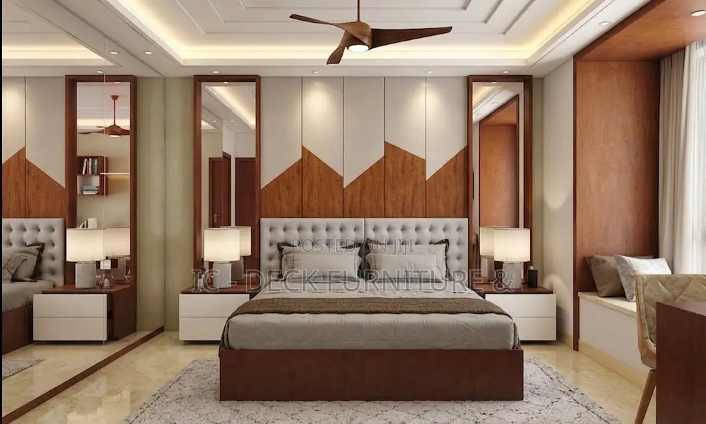 BDF13 Wall Cladding + 6ft X 6ft Upholstered Bed Frame + Mirror