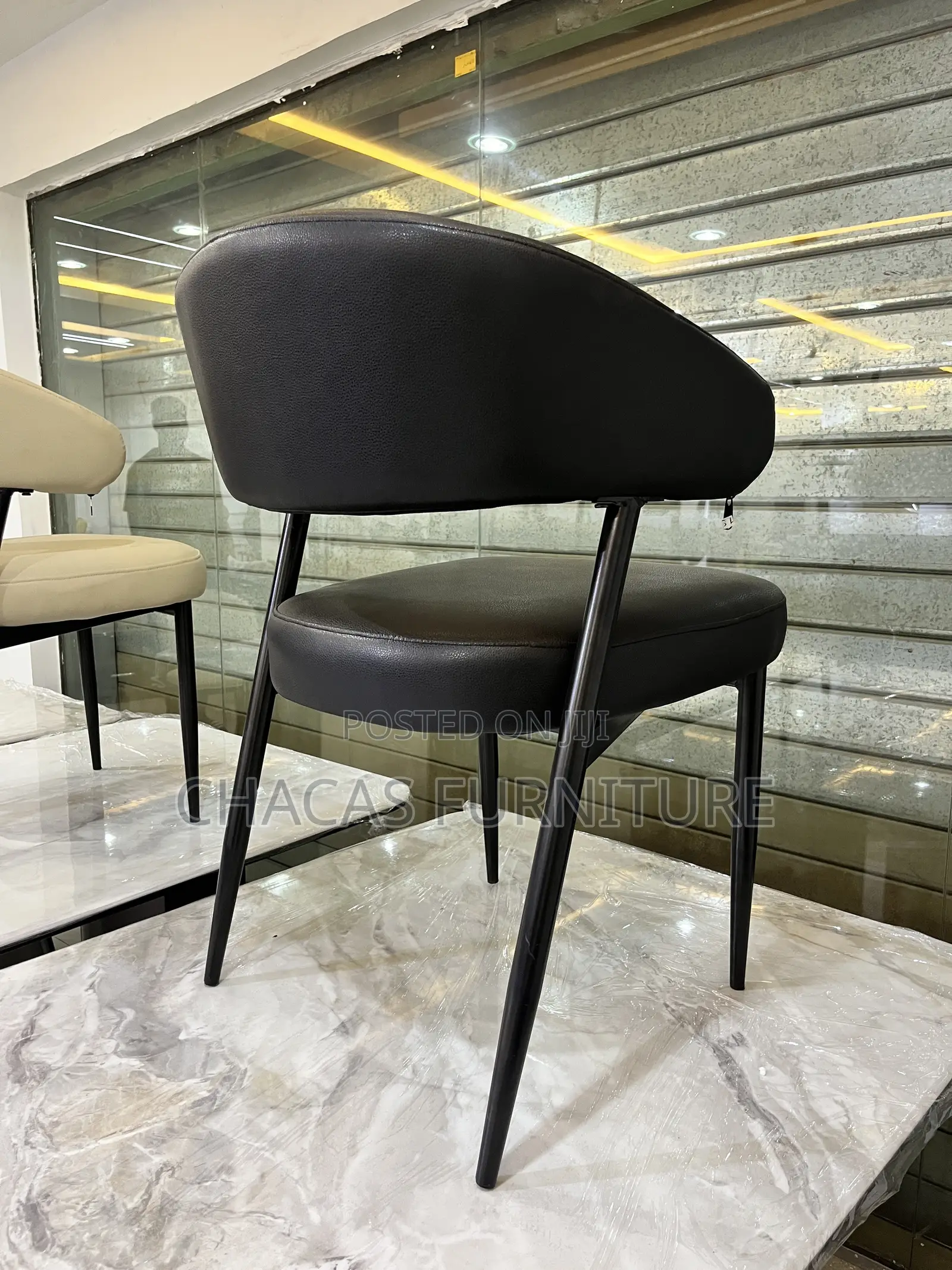 Modern Curved Leatherette Dining Accent Chair With Metal Legs