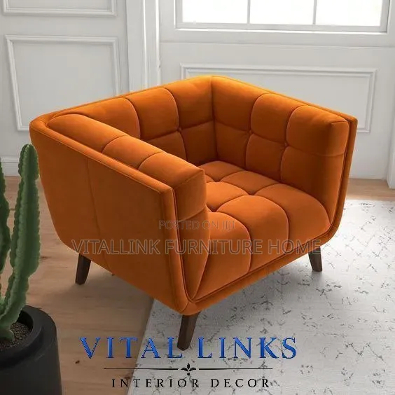 Luxury Burnt Orange Velvet Accent Chair With Grid Tufting