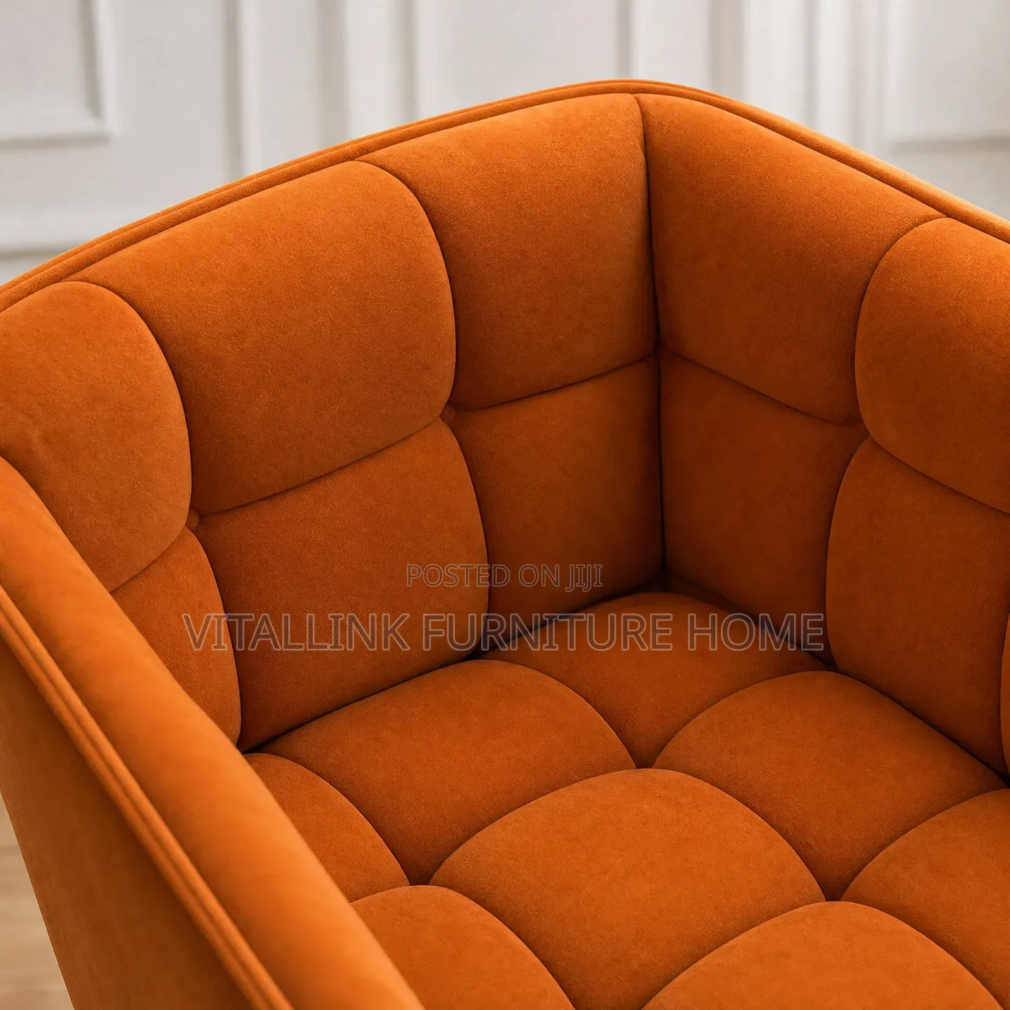 Luxury Burnt Orange Velvet Accent Chair With Grid Tufting