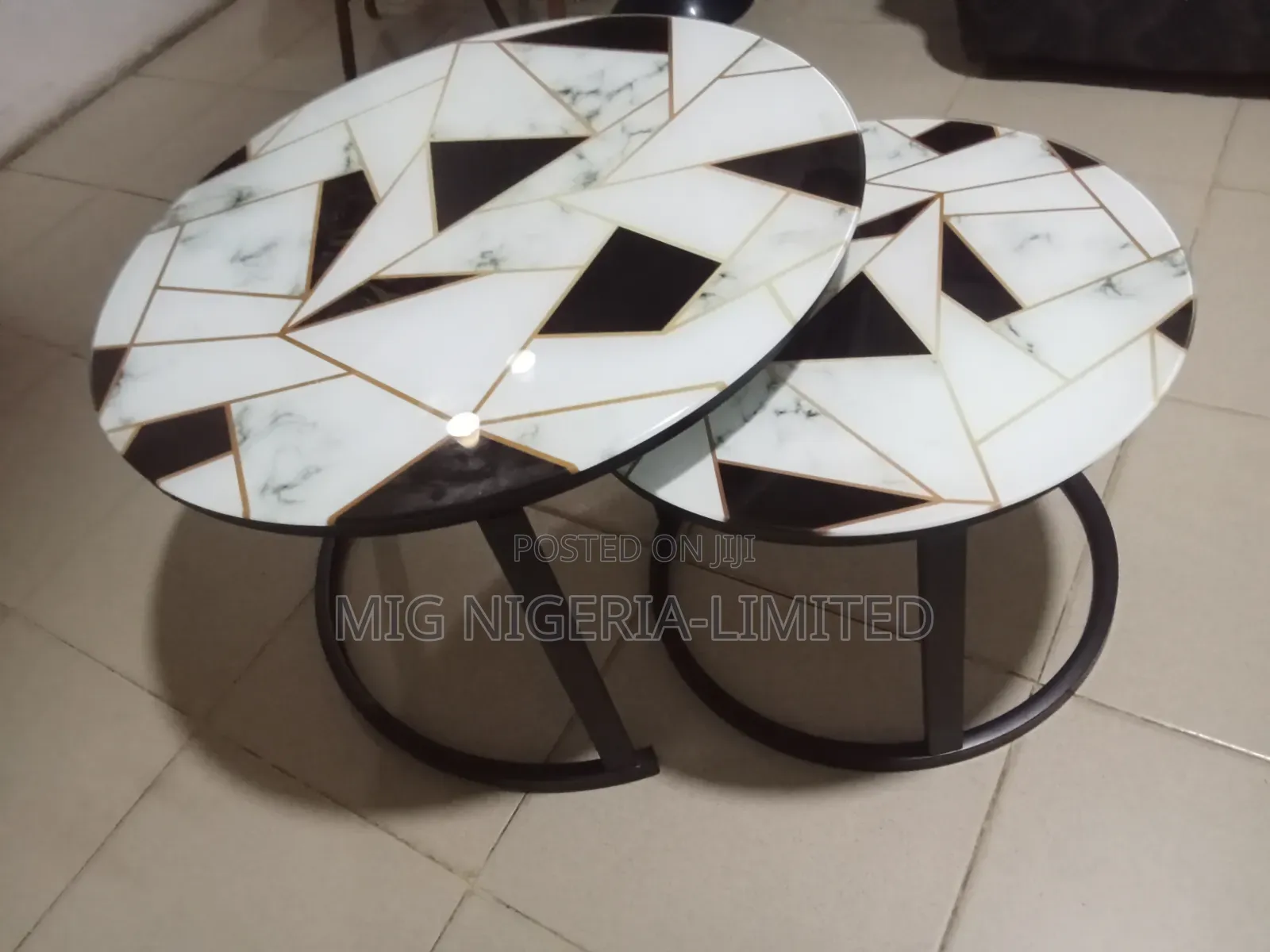 Tempered Glass Surface Centre Table 2in1 Grey and Black Gold Touch