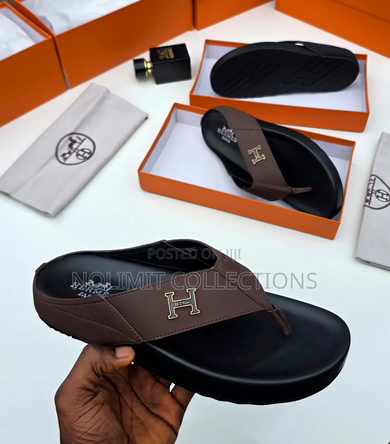 Hermes Leather Slides With Black Soles
