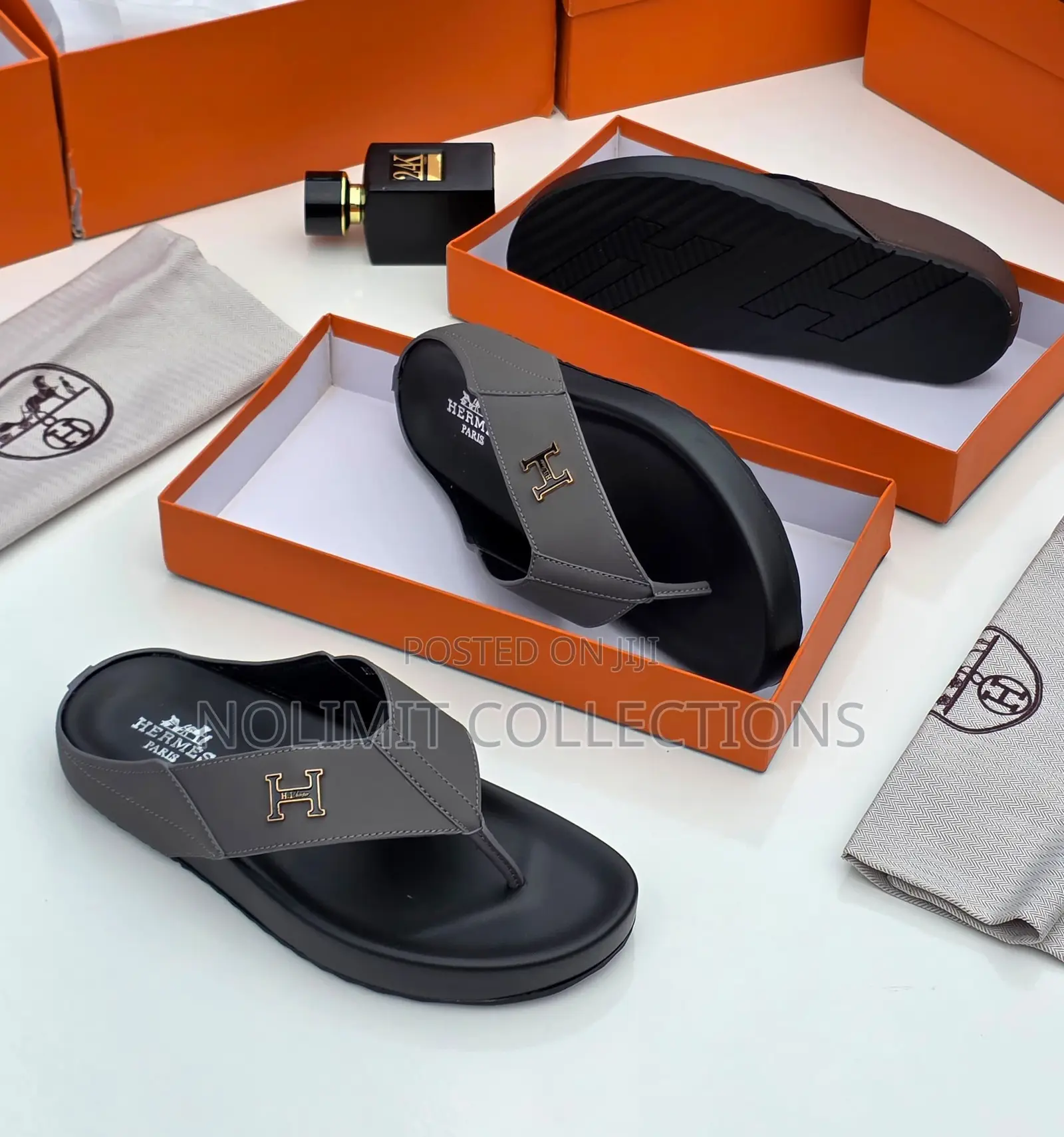 Hermes Leather Slides With Black Soles